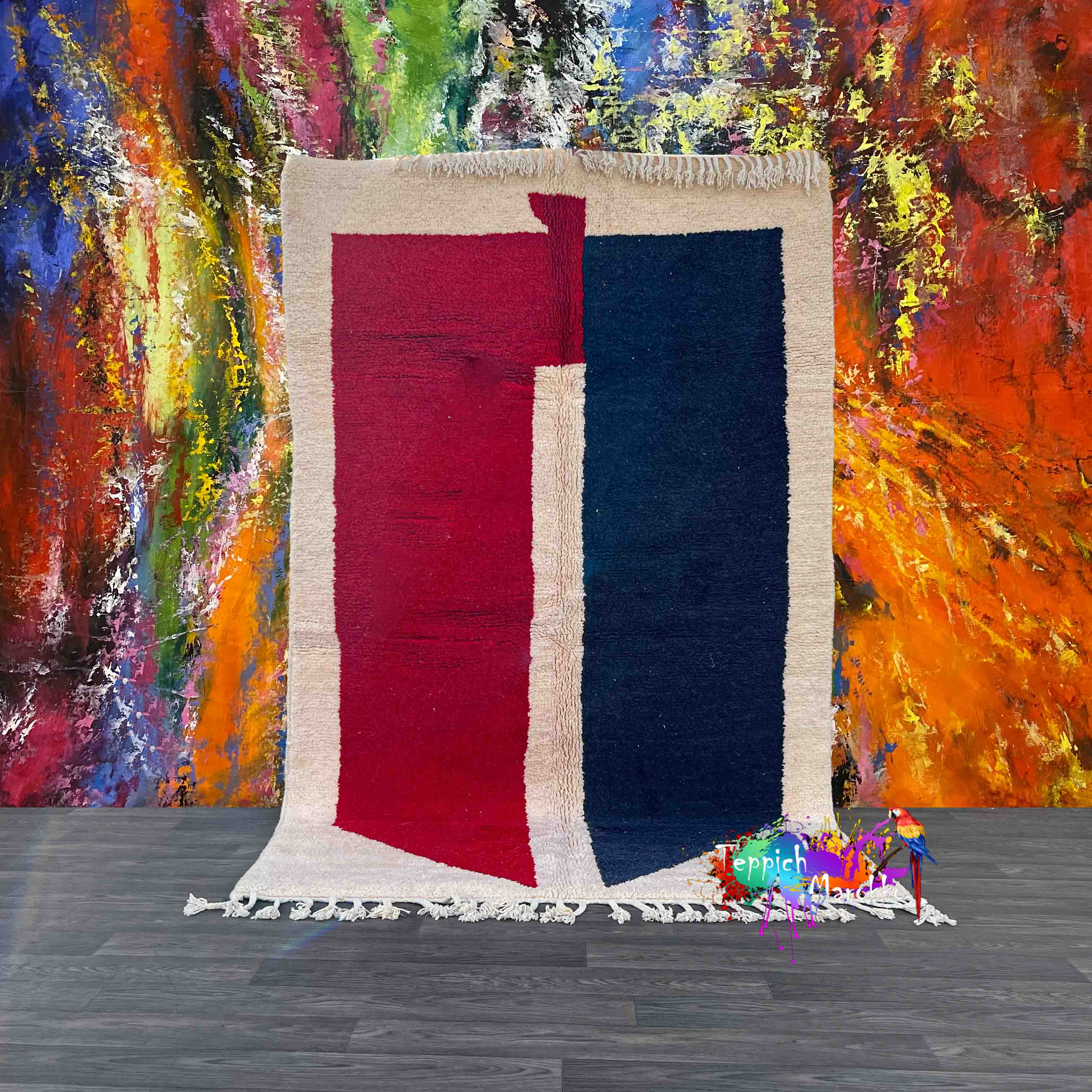 Almas - Red & Blue Moroccan Rug