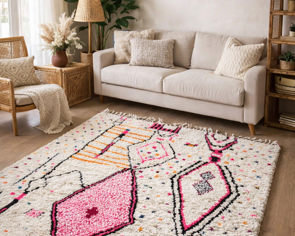 Moroccan Berber rug handmade from natural wool in a modern living room
