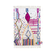 a vibrant, colorful rug with a geometric pattern and various shapes and designs.