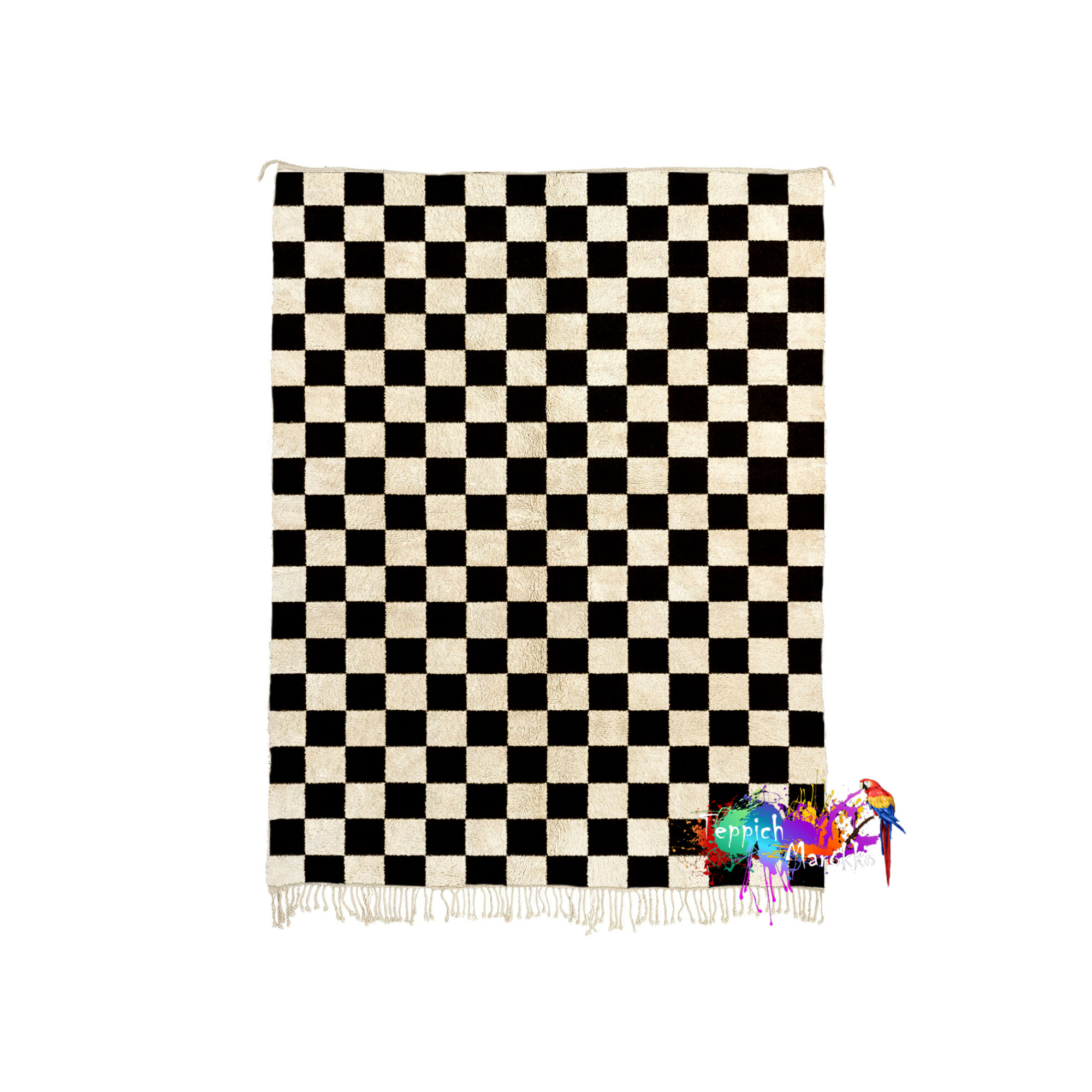 Black Checkered Rug - Morrocan Area Rug - Carpet